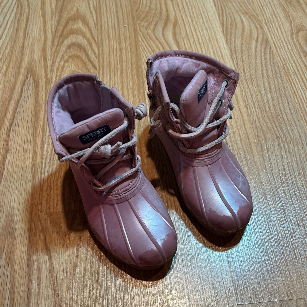 Girls Pink Sperry Duck Boots Quilted Nylon‎ Waterproof Size Little Kid Shoes
